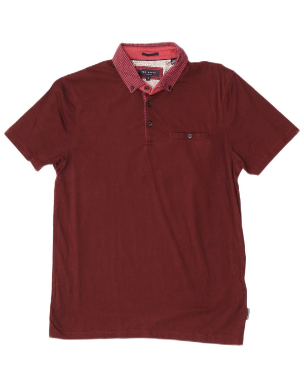 Ted Baker Herren-Poloshirt, Größe 3, mittlere kastanienbraune geometrische Baumwolle