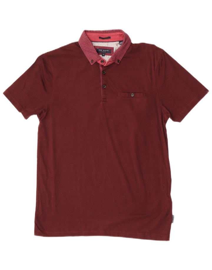 Ted Baker Herren-Poloshirt, Größe 3, mittlere kastanienbraune geometrische Baumwolle