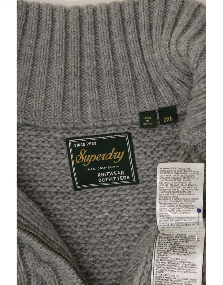 Superdry Herren-Pullover mit Reißverschluss am Hals, 2XL, graues Acryl