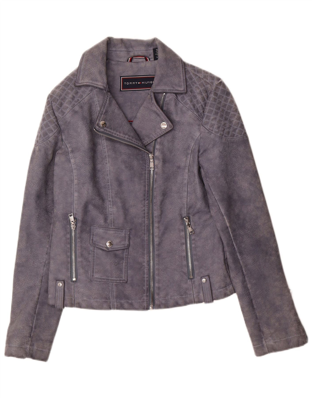 Tommy Hilfiger Damen Kunstleder Bikerjacke UK 10 Small Grau