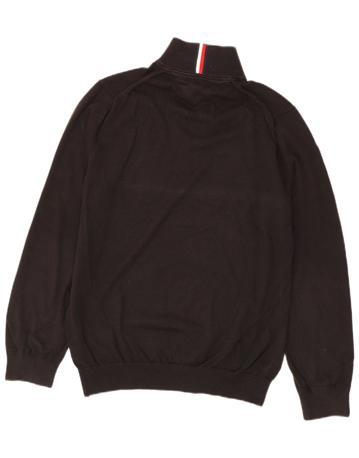 Tommy Hilfiger Herren-Pullover mit Reißverschluss am Hals, groß, aus schwarzer Baumwolle