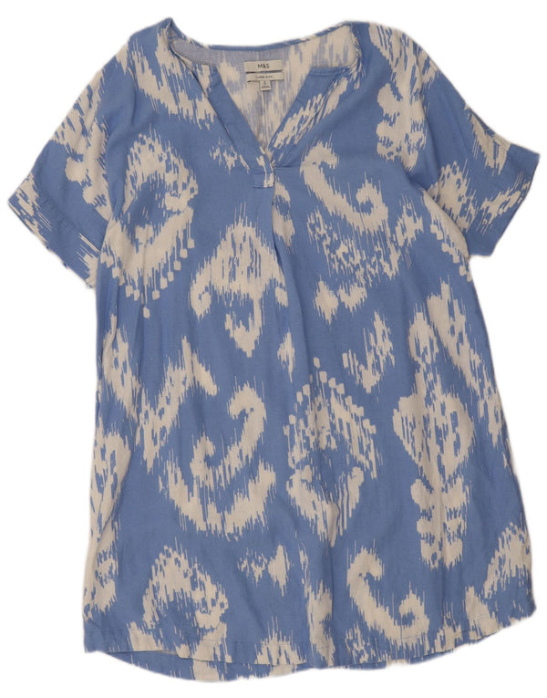 Marks & Spencer Damen Zeltkleid UK 16 Großes blaues geometrisches Leinen