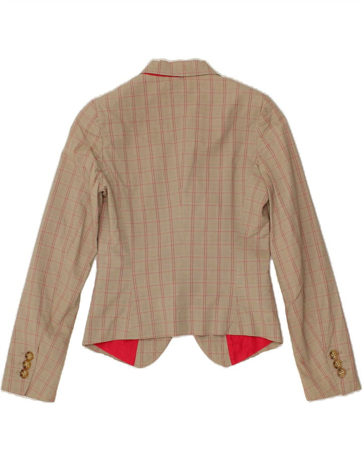 BENETTON Womens Loose Fit 1 Button Blazer Jacket UK 6 XS  Beige Check Vintage Benetton and Second-Hand Benetton from Messina Hembry 