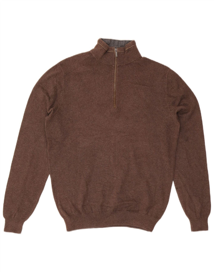 Massimo Dutti Herren-Pullover mit Reißverschluss am Hals, kleine braune Baumwolle