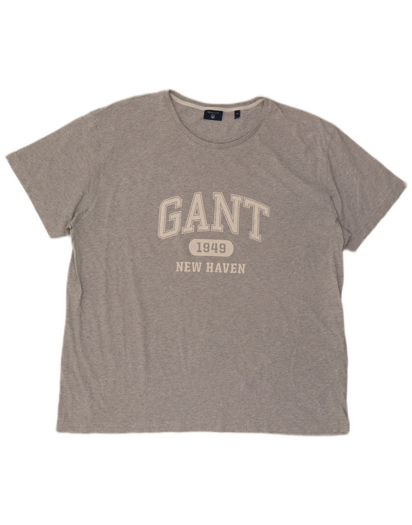 Gant Herren-Grafik-T-Shirt-Oberteil 4XL aus grau gesprenkelter Baumwolle