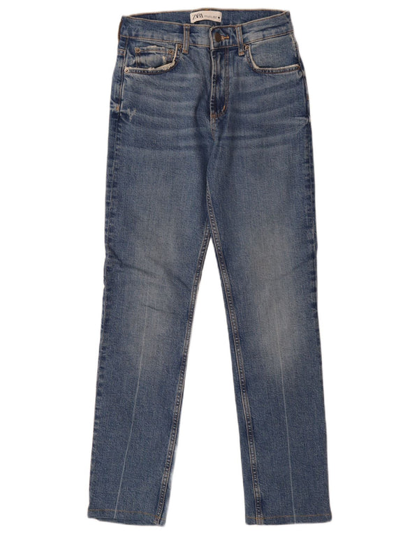 Zara Damen Straight Jeans EU 34 2XS W24 L29 Blaue Baumwolle