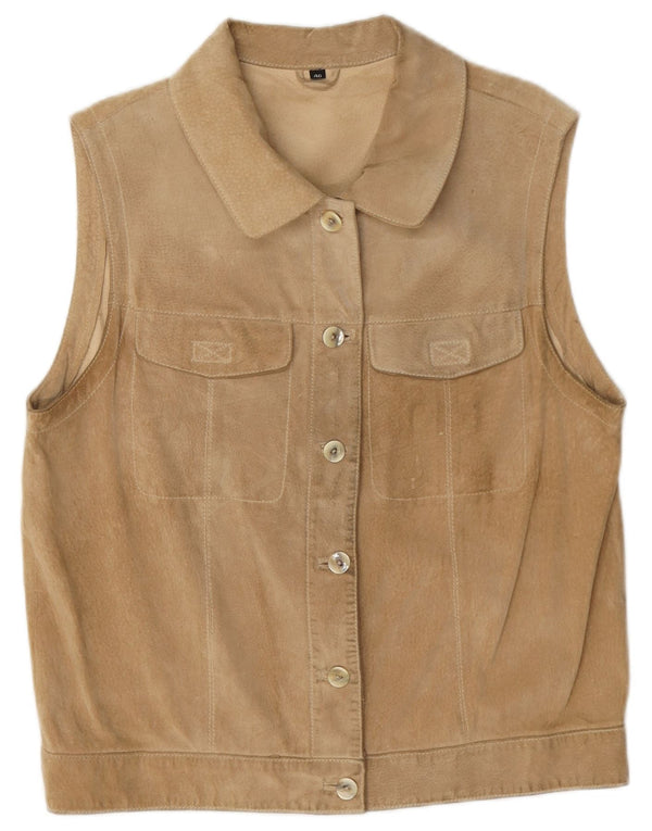 Vintage Damen Wildlederweste EU 40 Mittelbeiges Leder