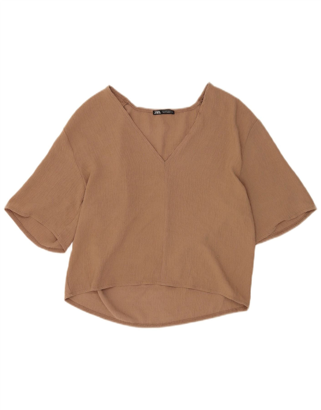 Zara Damen-Blusenoberteil mit 1/2-Ärmeln, Gr. 10, Braun