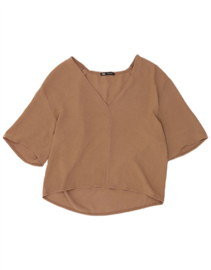 Zara Damen-Blusenoberteil mit 1/2-Ärmeln, Gr. 10, Braun