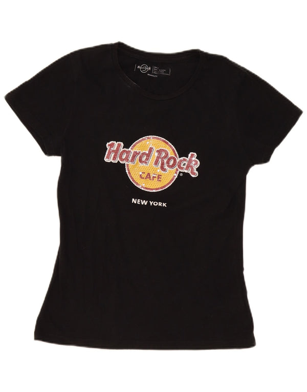 Hard Rock Cafe Damen New York Graphic T-Shirt Top UK 10 Small Schwarz Baumwolle