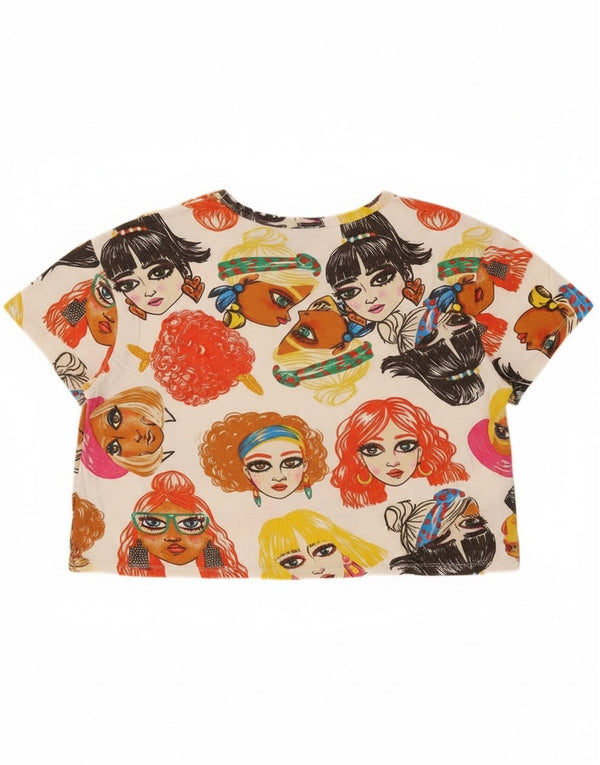 Zara Damen Crop Graphic T-Shirt Top UK 14 Medium Mehrfarbig