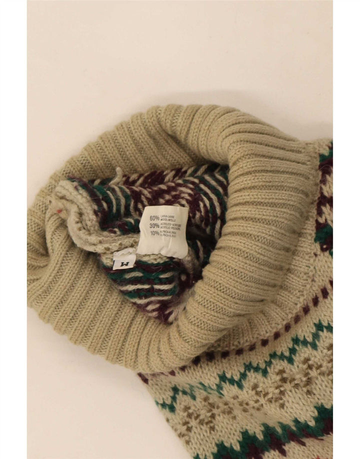 Vintage Herren Rollkragenpullover Pullover Medium Beige Fair Isle Wolle