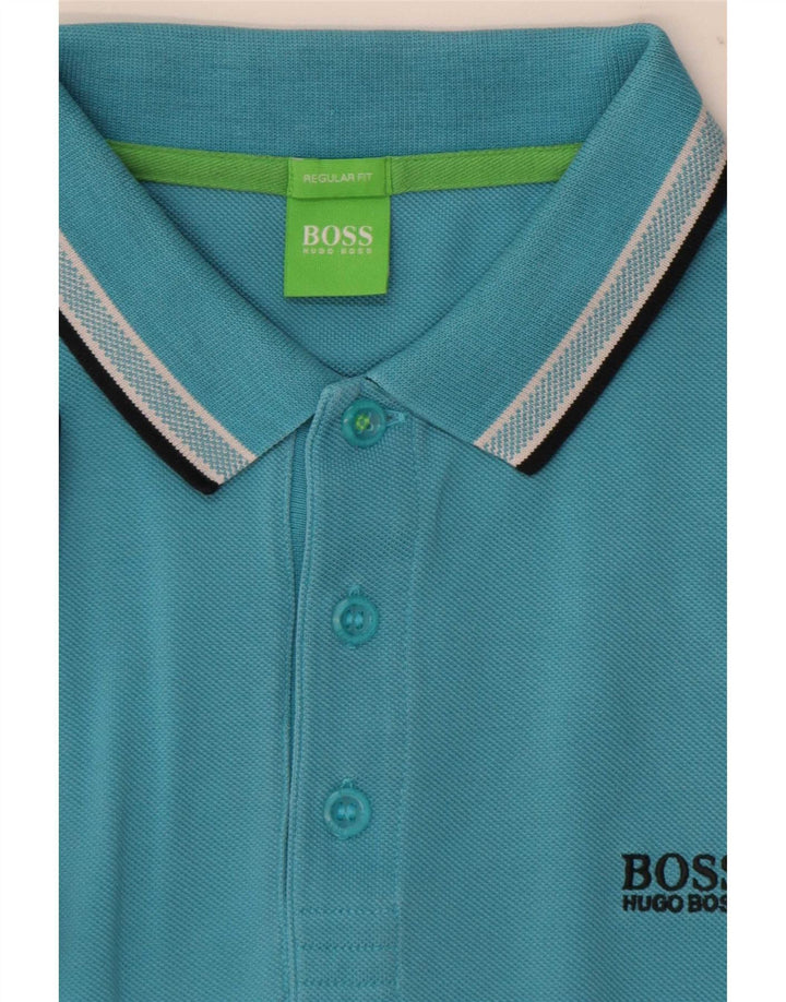 Hugo Boss Herren-Poloshirt mit normaler Passform, mittelblau gestreift