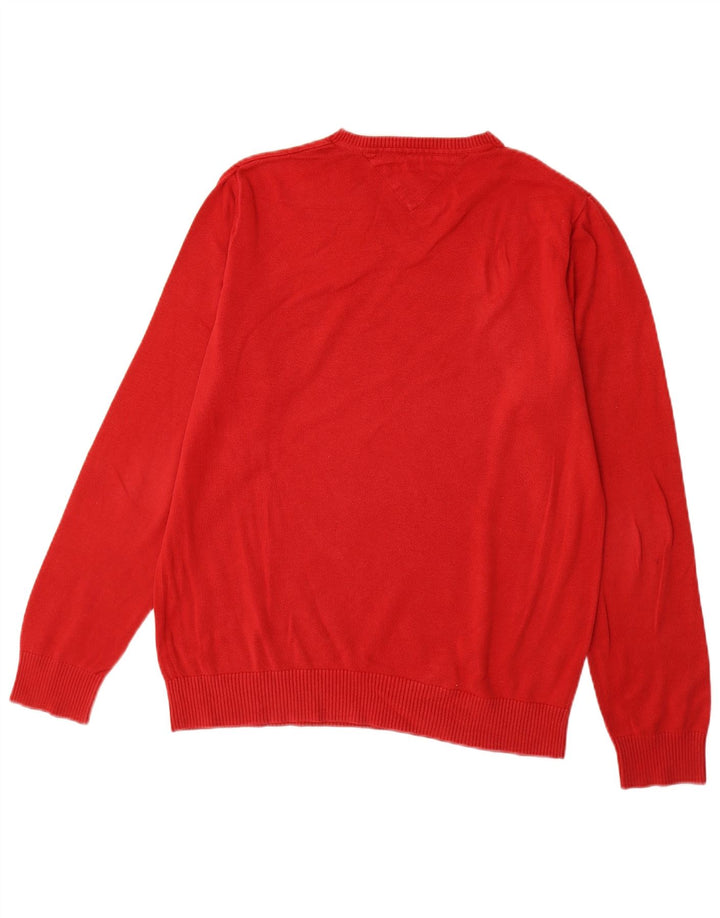 TOMMY HILFIGER Herren-Pullover mit V-Ausschnitt aus mittelroter Baumwolle