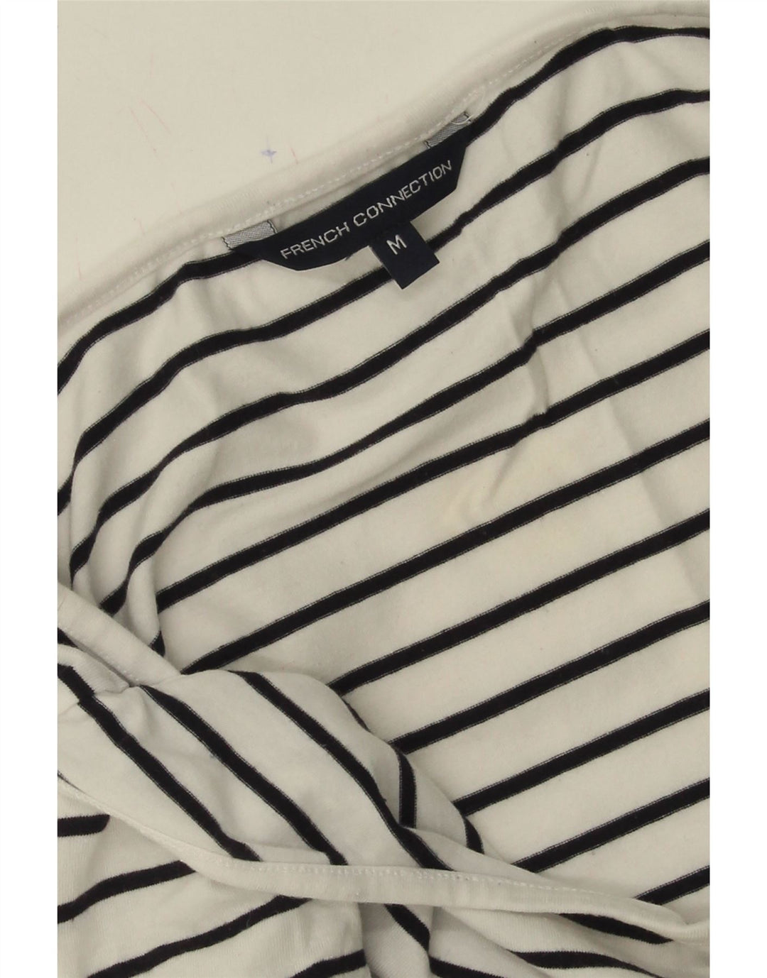 FRENCH CONNECTION Womens Top 3/4 Sleeve UK 12 Medium White Striped Cotton Vintage French Connection and Second-Hand French Connection from Messina Hembry 