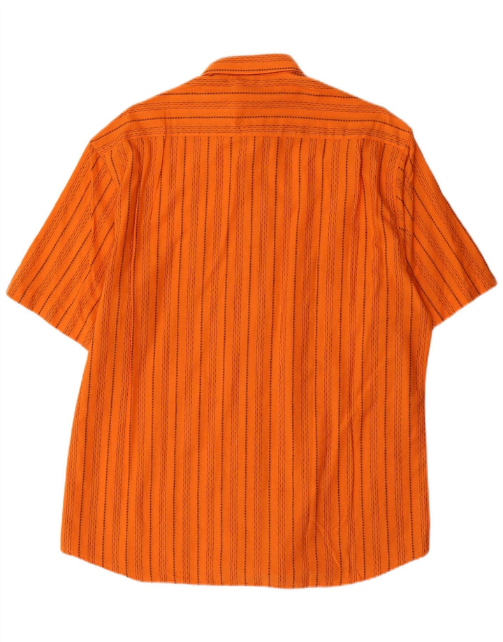 Vintage Herren Kurzarmhemd Mittelorange gestreift aus Baumwolle
