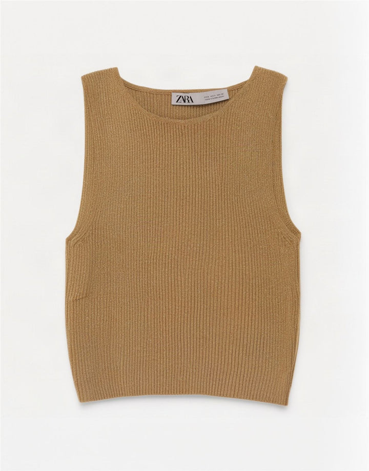 Zara Damen Crop Vest Top UK 8 Small Beige