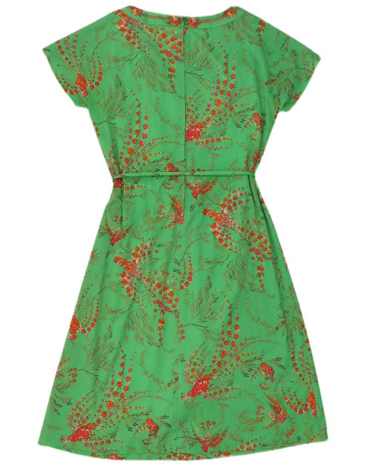 Vintage Damen A-Linie Kleid EU 40 Mittelgrünes Blumenmuster aus Polyester