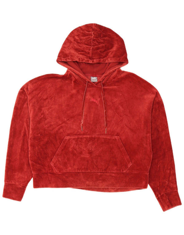 Puma Womens Crop Oversized Velour Hoodie Pullover UK 14 Mittelrote Baumwolle