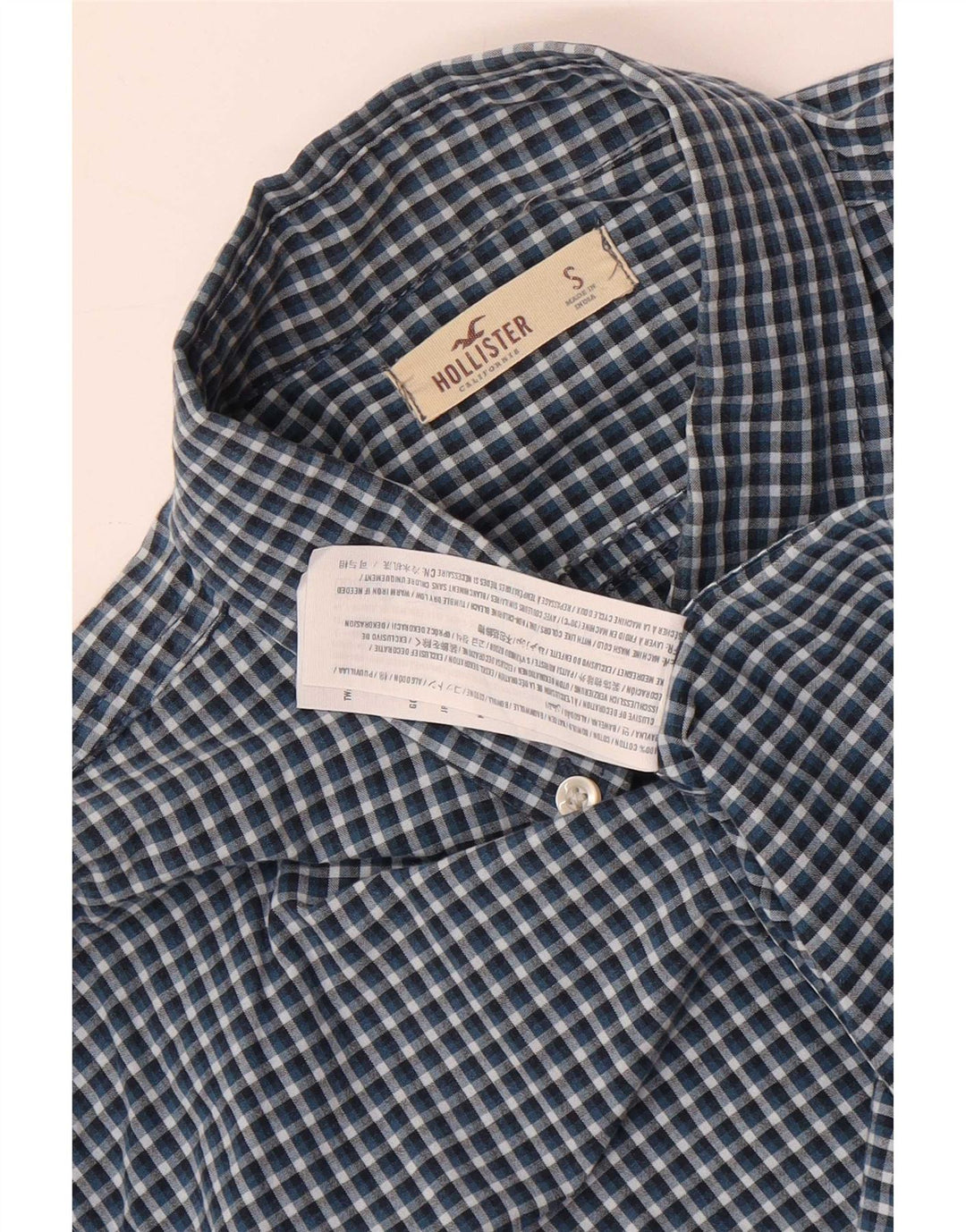 Hollister Herrenhemd, klein, marineblau, Gingham-Baumwolle