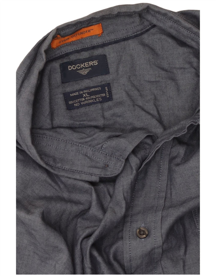 Dockers Herren Stain Defender Hemd XL, blaues Fischgrätenmuster aus Baumwolle