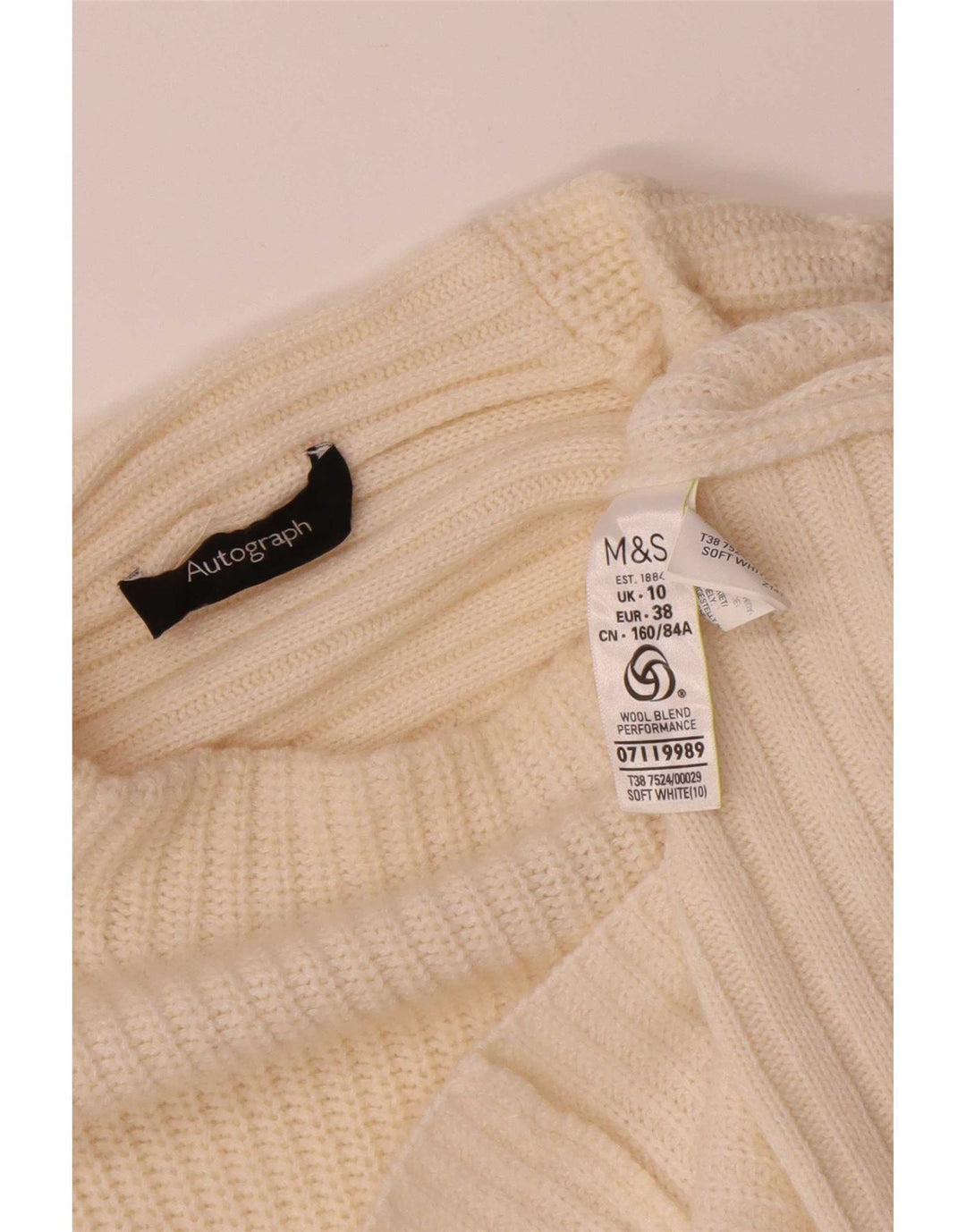Marks & Spencer Damen-Pullover mit Rollkragen, Gr. 10, Größe S, gebrochenes Weiß