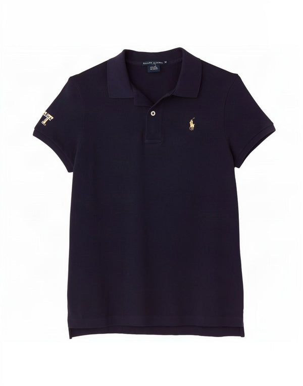Ralph Lauren Skinny-Poloshirt für Damen, UK 14, mittelmarineblaue Baumwolle