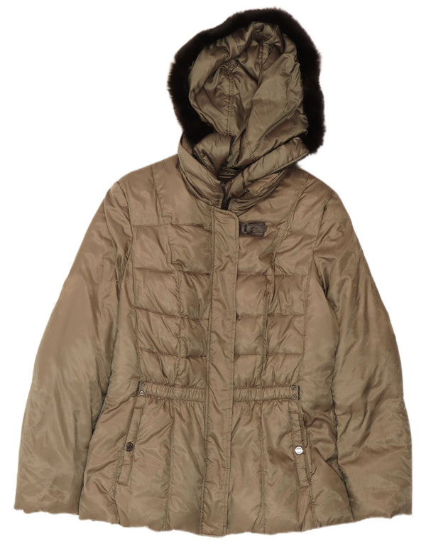 Geox Womens Respira Hooded Wattierte Jacke UK 14 Medium Khaki Polyester