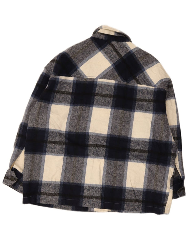 Zara Damen Overshirt Flanellhemd UK 18 XL Marineblau kariertes Acryl