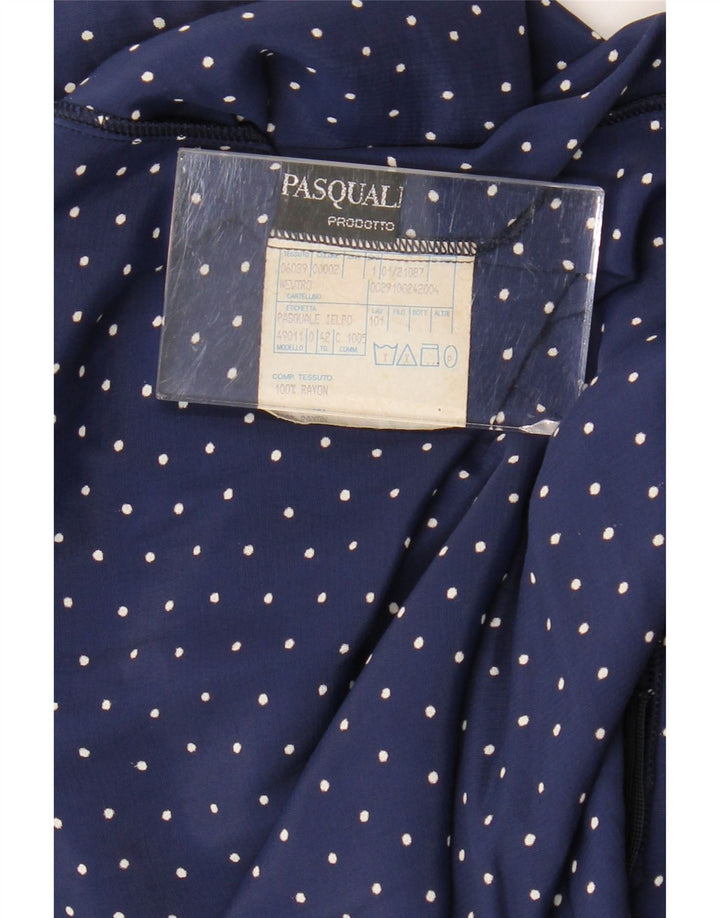VINTAGE Damen Maxikleid IT 42 Medium Marineblau gefleckter Rayon