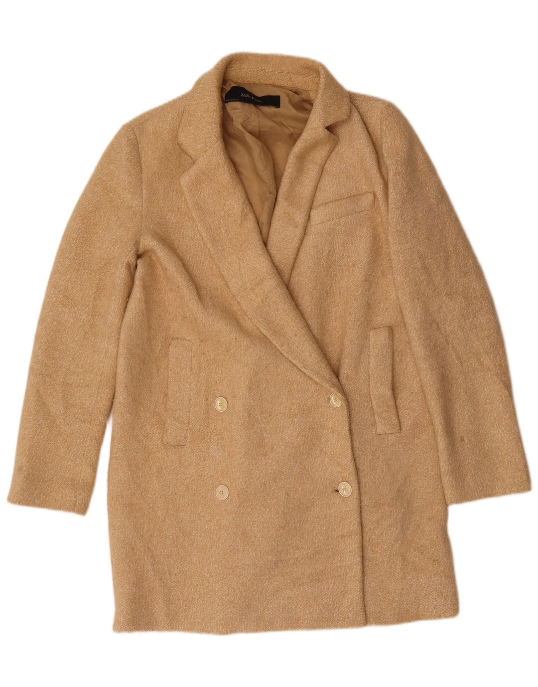 Zara Damen Übergroßer zweireihiger Mantel UK 10 Small Beige Polyester