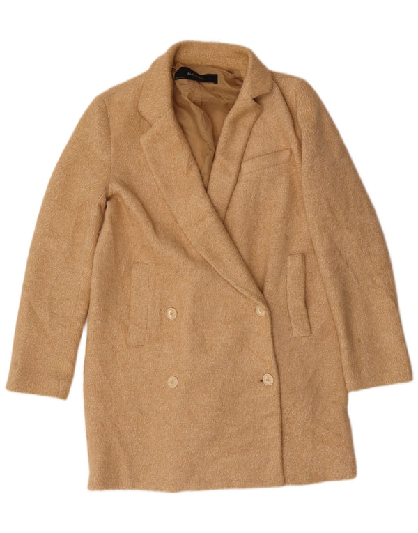 Zara Damen Übergroßer zweireihiger Mantel UK 10 Small Beige Polyester