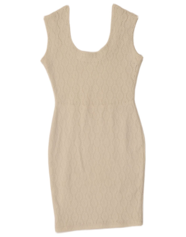 Vintage Damen Ärmelloses, figurbetontes Kleid UK 8 Small Off White