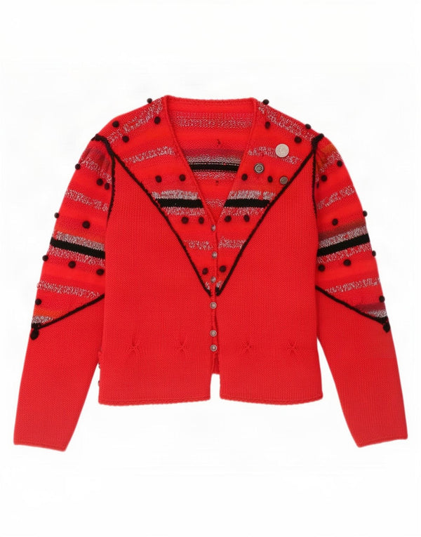 Vintage Damen Cardigan Pullover UK 10 Klein Rot gestreift