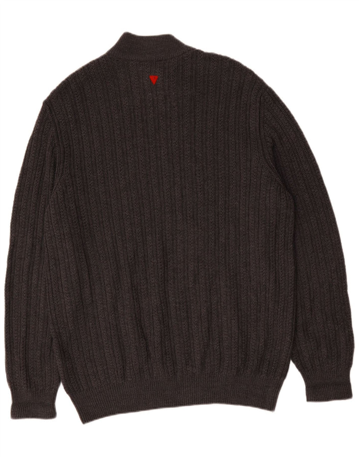 Iceberg Herren-Pullover mit Knopfkragen, groß, schwarze Schurwolle