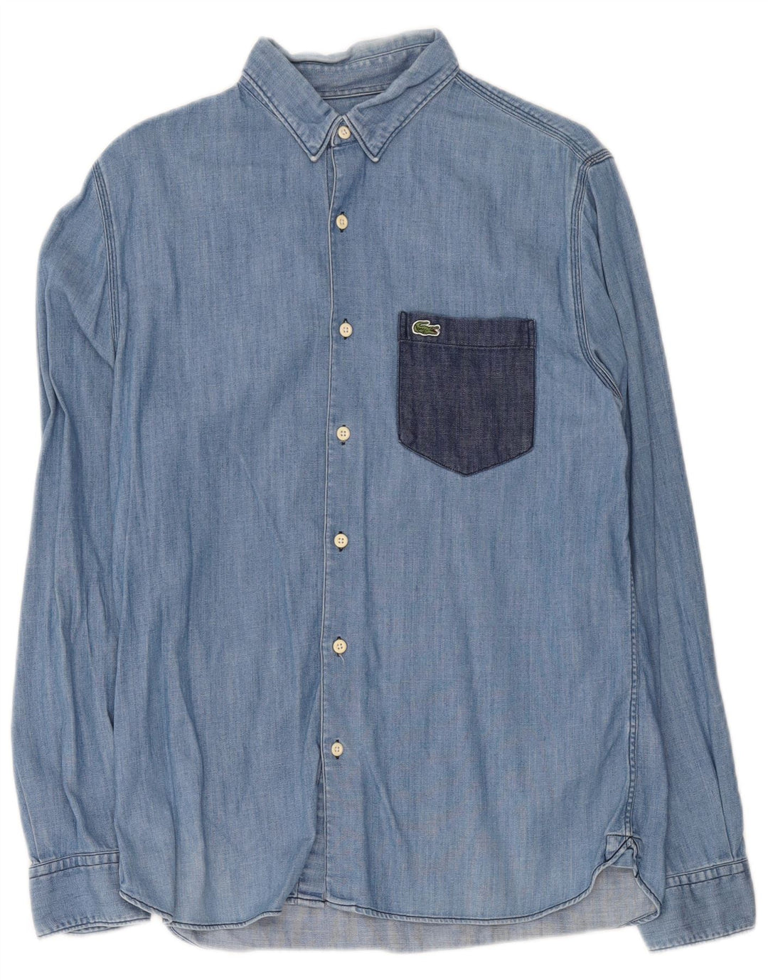 Lacoste Herren-Jeanshemd, Größe 40, mittelblaue Colourblock-Baumwolle