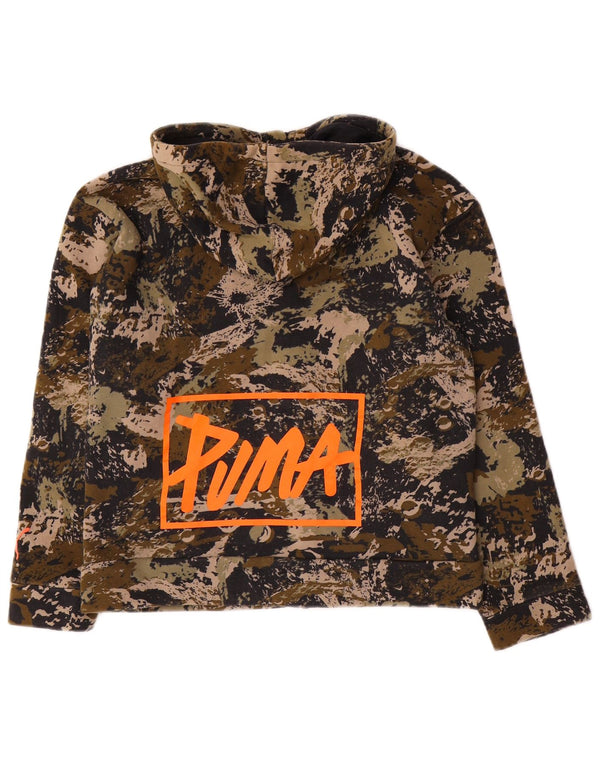 Puma Jungen-Kapuzenpullover mit grafischem Reißverschluss, 11–12 Jahre, Khaki-Camouflage, Baumwolle