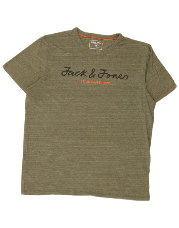 Jack & Jones Herren Grafik T-Shirt Top XL Khaki Nadelstreifen Baumwolle