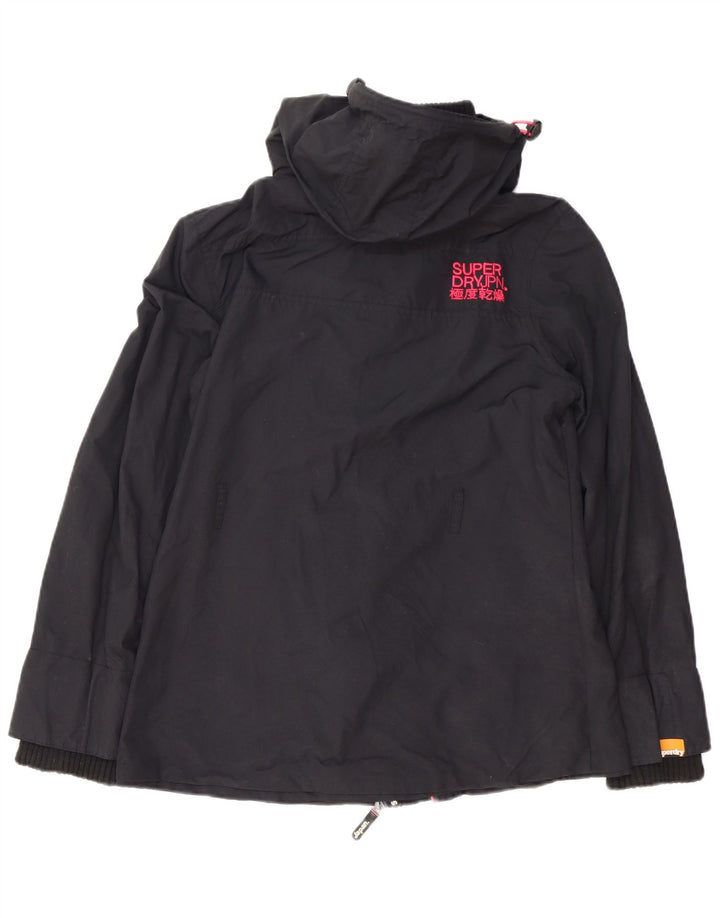 Superdry Damen The Windmac Hooded Rain Jacket UK 16 Large Schwarzes Nylon