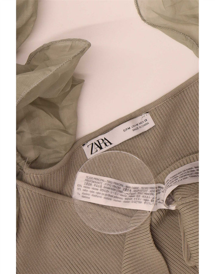 Zara Damen Crop Bluse Top UK 12 Mittelbeige Viskose