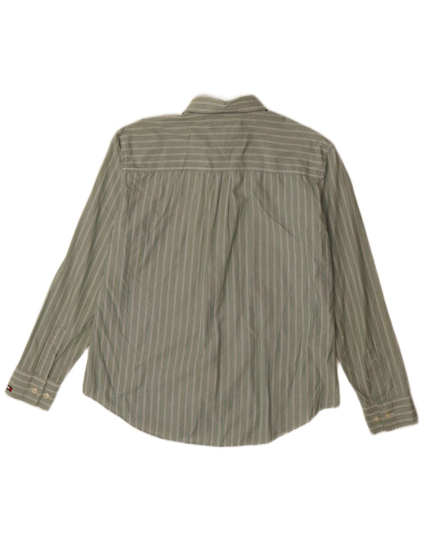 Tommy Hilfiger Damenhemd UK 10 Small Grüne Nadelstreifen-Baumwolle