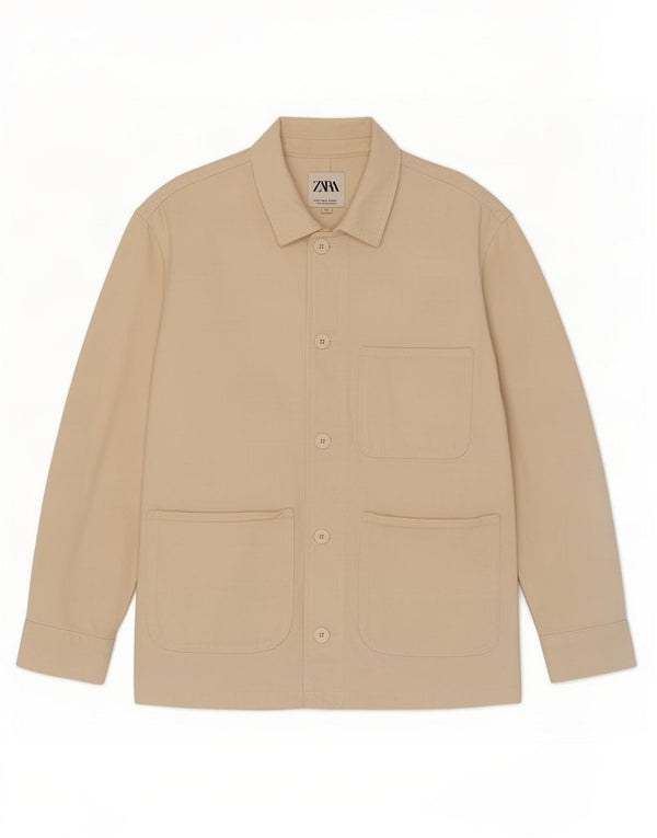 Zara Damen Utility-Jacke UK 14 Medium Off White Baumwolle