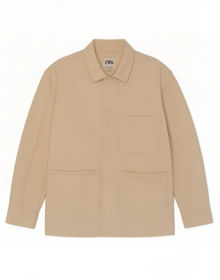 Zara Damen Utility-Jacke UK 14 Medium Off White Baumwolle