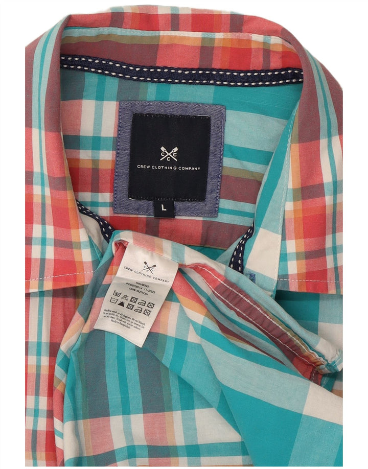 Crew Clothing Herren-Kurzarmhemd, groß, blau kariert, Baumwolle