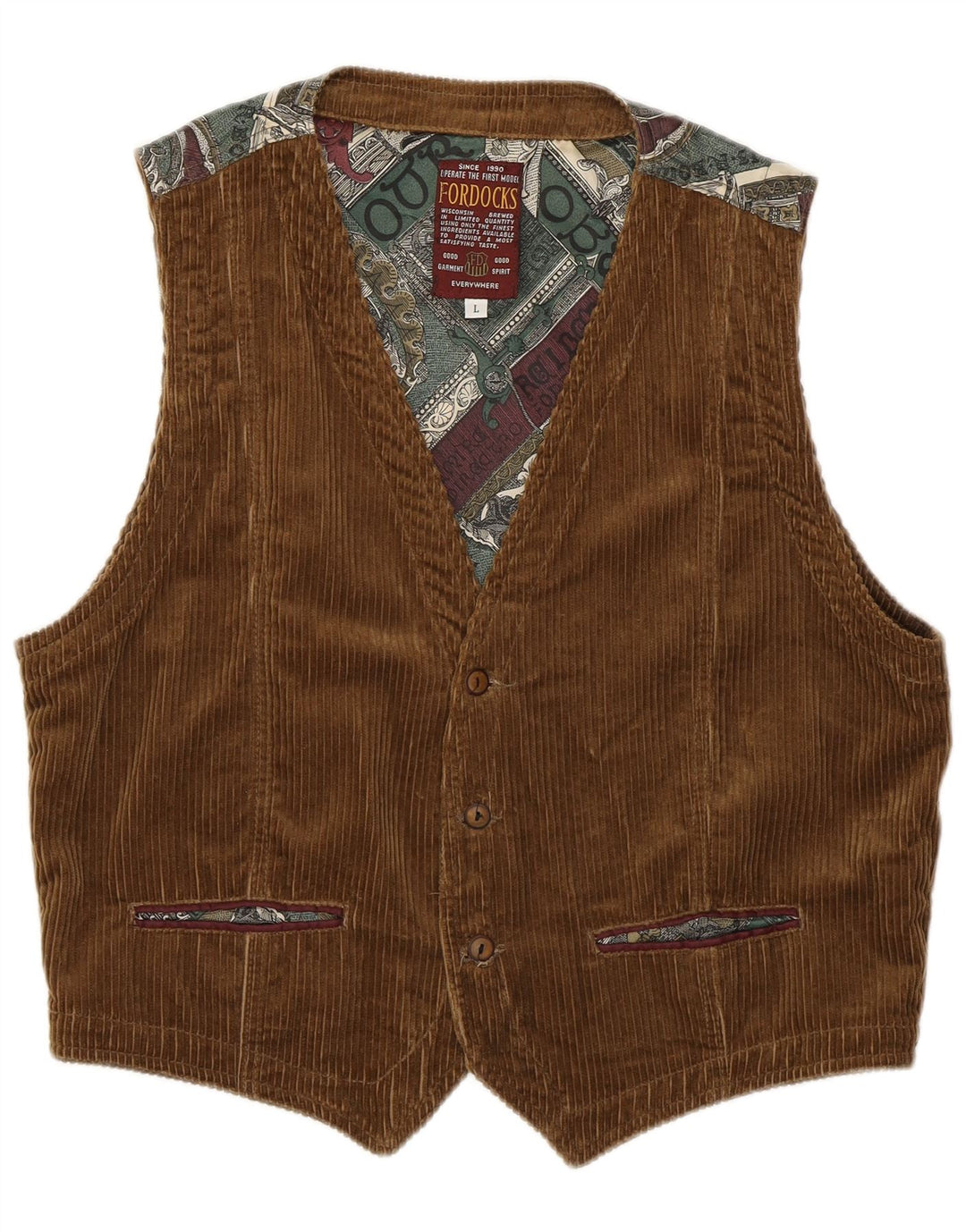 Fordocks Herren-Cordweste, groß, braun, Patchwork-Baumwolle