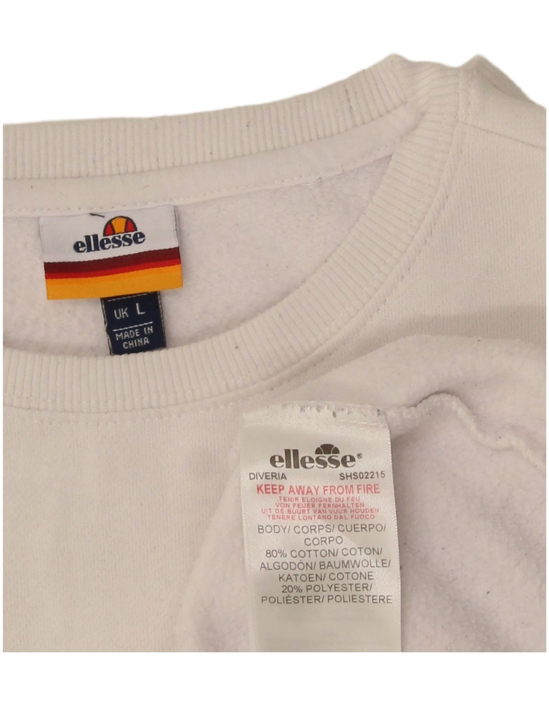 Ellesse Herren-Sweatshirt-Pullover, groß, weiße Baumwolle