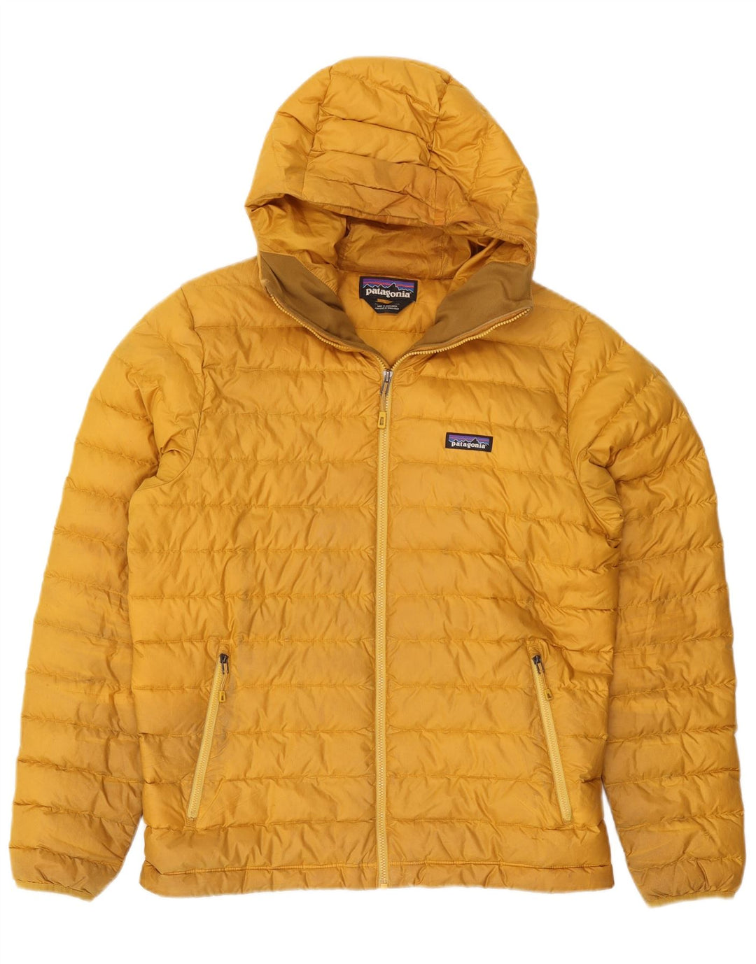 Patagonia Wattierte Herrenjacke mit Kapuze, UK 38, Mittelgelb, Polyester