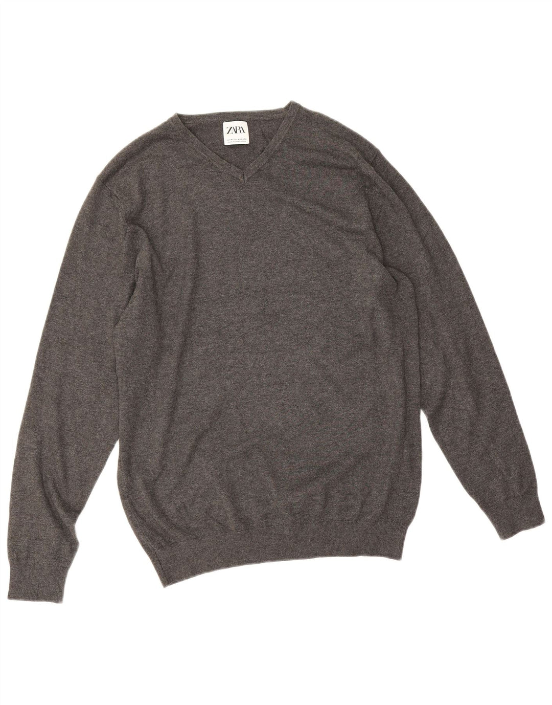 Zara Herren-Pullover mit V-Ausschnitt, mittelgraue Viskose