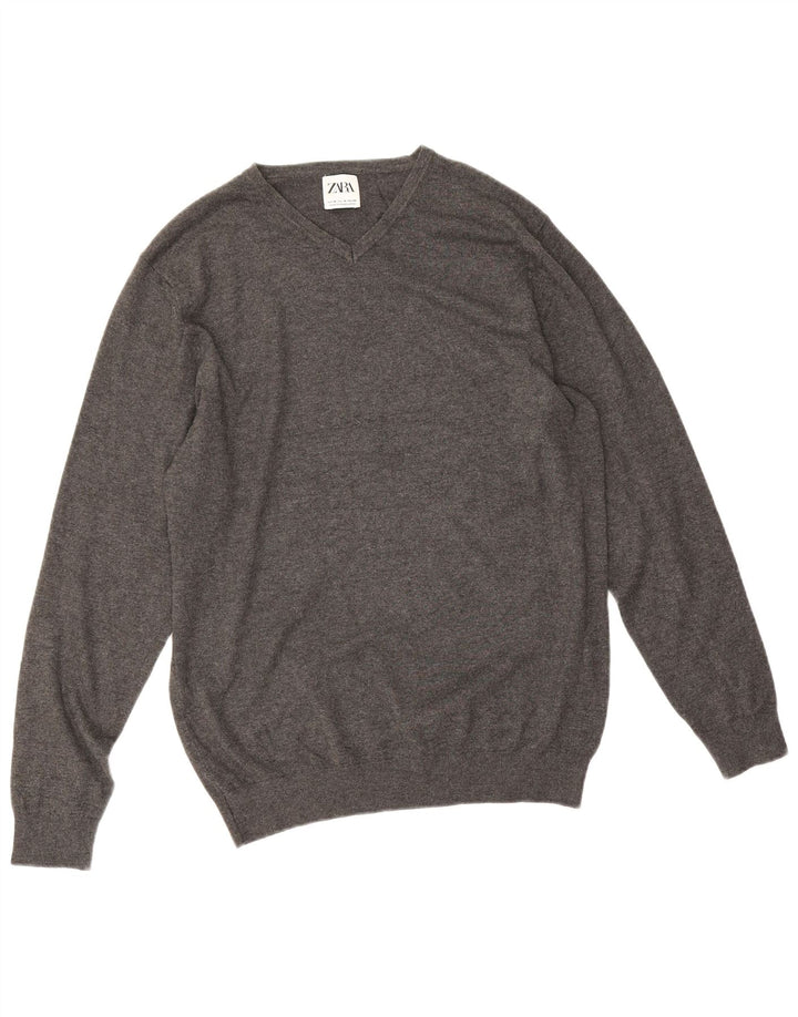 Zara Herren-Pullover mit V-Ausschnitt, mittelgraue Viskose