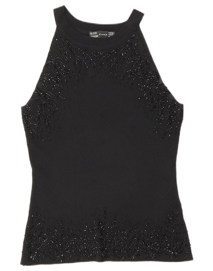 Ärmelloses Blusenoberteil für Damen von Zara, Gr. 44, Größe L, Schwarz, Viskose